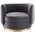 thumbnail image 7 of Armchair Swivel Accent Tufted Chair, Gold Gray Grey, Velvet, Modern Contemporary, Living Lounge Cafe Room Hotel Lobby Hospitality, 7 of 7