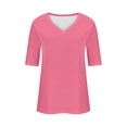 thumbnail image 4 of Bmisegm Womens Tops Basic V Neck T Shirts Half Sleeve Tops Casual Solid Summer Tees T Shirts for Women Deep Pink M, 4 of 5
