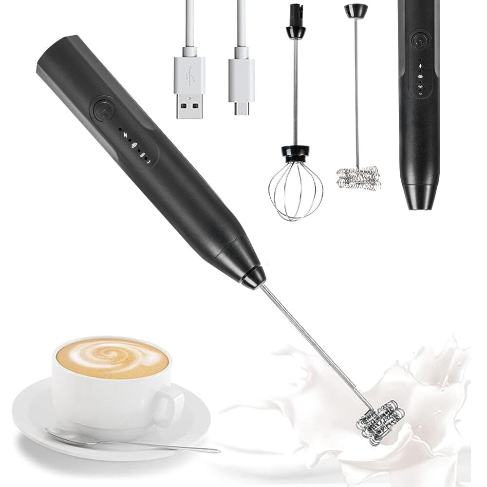 Electric Milk Frother Handheld Milk Foamer with Coffee Frother 3 Speeds Milk Whisk 2 in 1 Egg Beater Perfect for Coffee, Latte, Cappuccino, Black