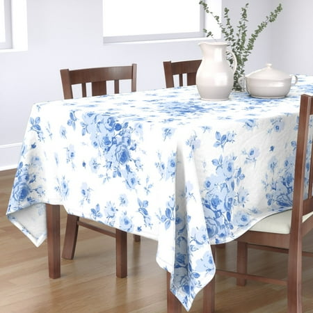 

Cotton Sateen Tablecloth 70 x 120 - Emalyn Country Traditional Roses Blue White Flower Bouquet Blueberry Print Custom Table Linens by Spoonflower
