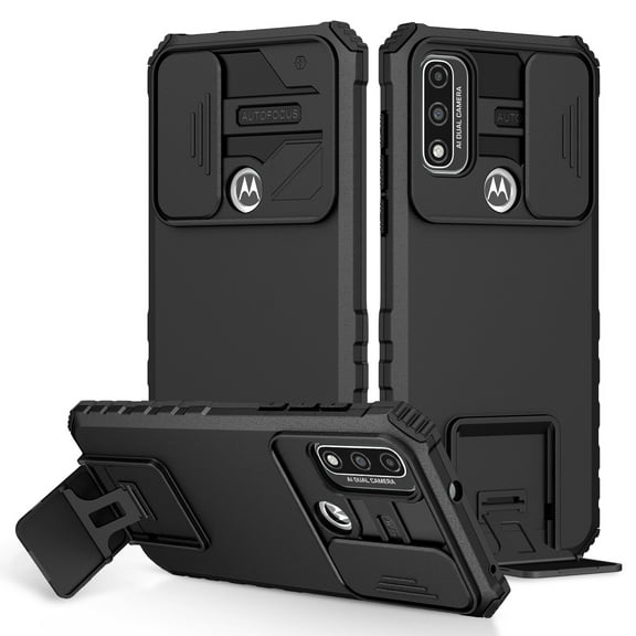 Armor Case for Motorola Moto G Pure 6.5 inch, Stand Case with Slide Camera Cover & Kickstand Military Grade Shockproof Heavy Duty Protective for Motorola Moto G Pure 6.5 inch,Black
