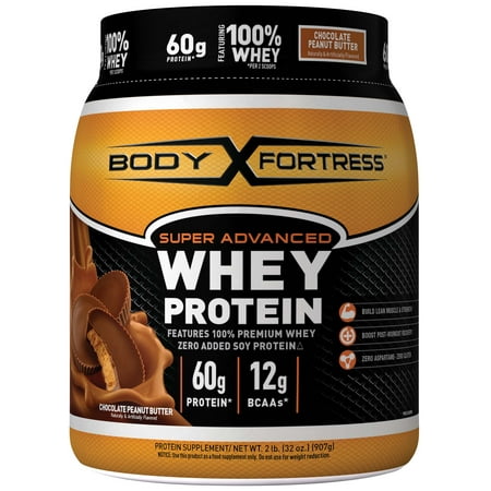Body Fortress Super Advanced Whey Protein Powder, Chocolate Peanut Butter, 60g Protein, 2