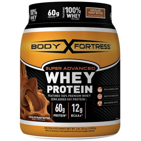 Body Fortress Super Advanced Whey Protein Powder, Chocolate Peanut Butter, 60g Protein, 2 (Best Whey Protein With Bcaa)