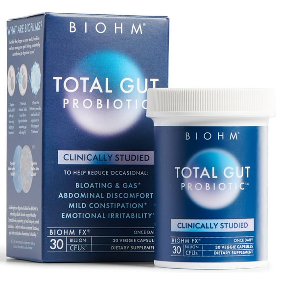 BIOHM Total Gut Probiotic with Digestive Enzymes, 1 Each, 30 Count (Unisex)