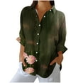 thumbnail image 2 of Women's Blouse Lapel Neck Long Sleeve Button up Vintage Printed Pullover Shirt Olive Green M, 2 of 6