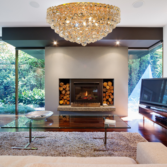Crystal Chandelier Flush mount lighting 9 lights modern design 24"x12" in Gold color with original Crystals