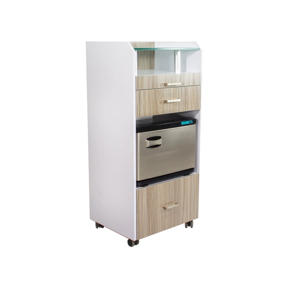 Glasglow Spa Trolley Rolling Cart Towel Warmer Station for Spa Salon Furniture & Equipment, Light Wood