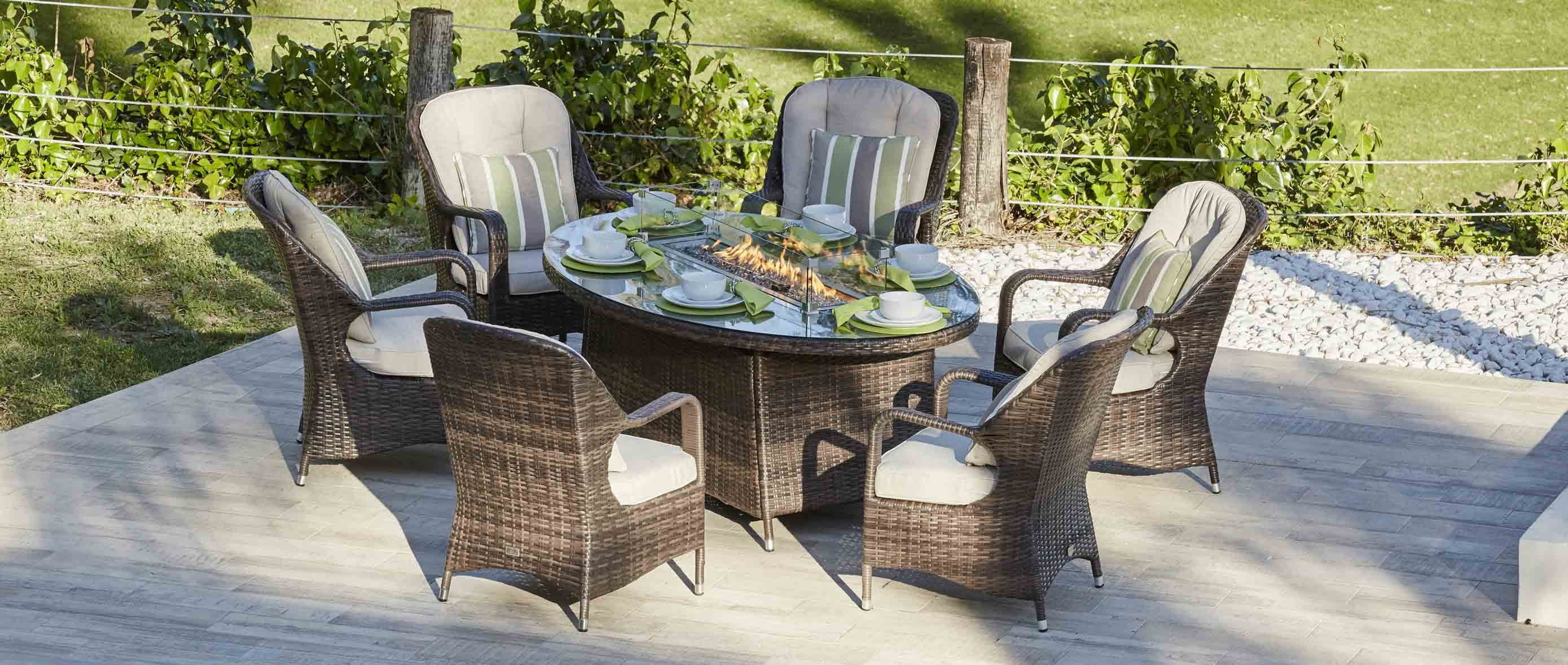 Moda Furnishings Patio Wicker Oval Gas Firepit Sets for Garden in the Outdoor