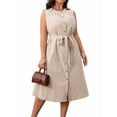 thumbnail image 3 of Plus Size Summer Dresses - Women'S Casual Sleeveless Round Neck Button Sundress XXL, 3 of 9