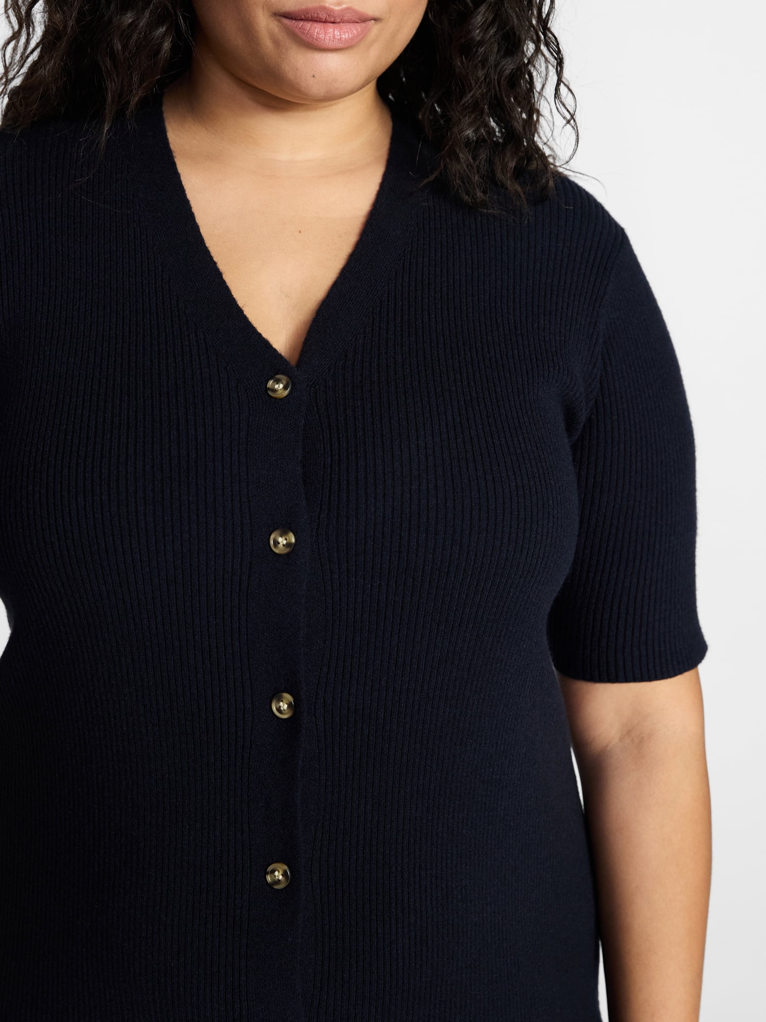 Terra & Sky Women’s Plus Fine Gauge Rib Knit Dress, Sizes 0X-5X