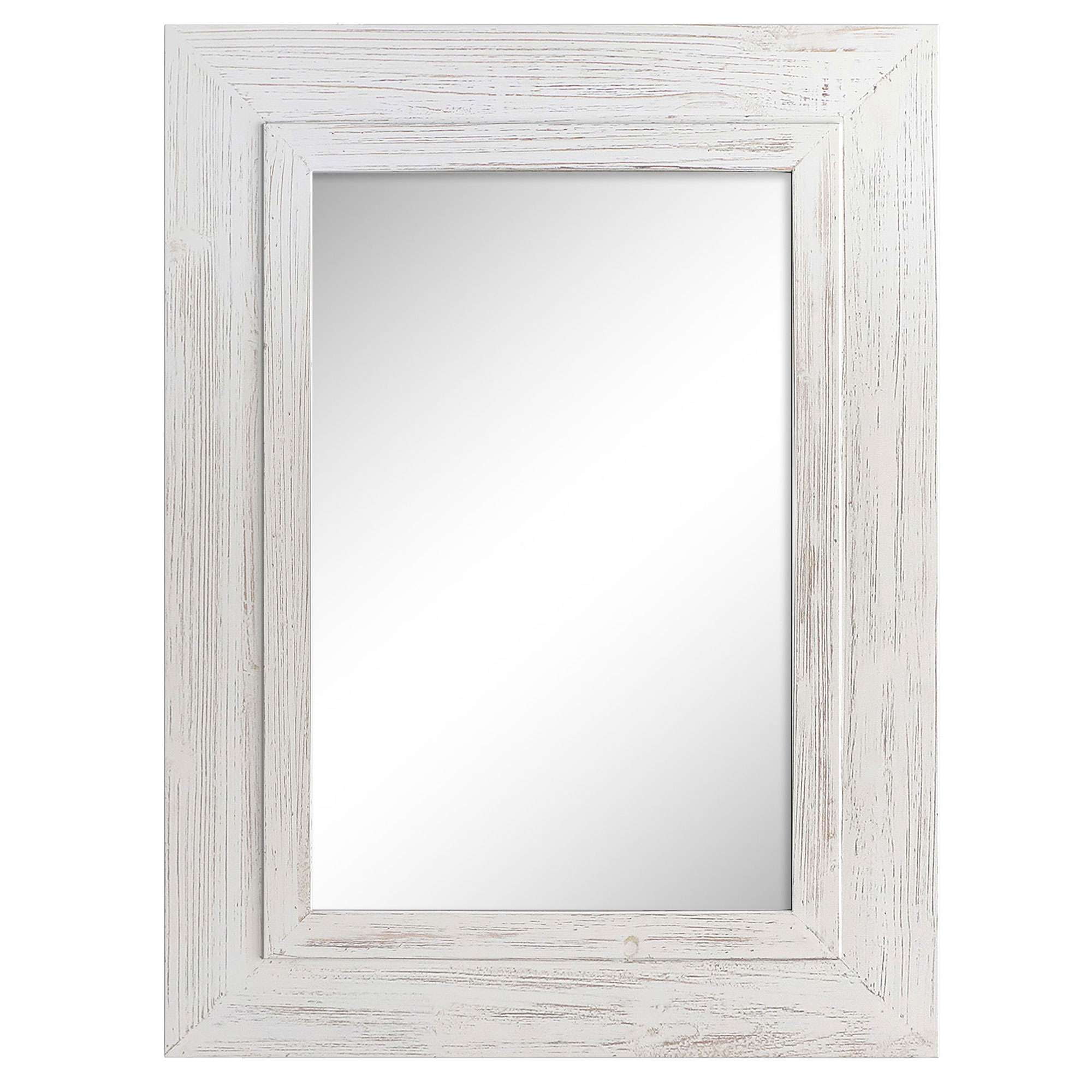 Barnyard Designs 24x32 Whitewashed Wood Farmhouse Wall Mirror, Wooden