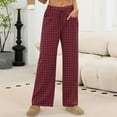 thumbnail image 2 of Posijego Womens Plaid Linen Pants Elastic Mid Waist Drawstring Wide Leg Pants Lounge Pants with Pockets, 2 of 8