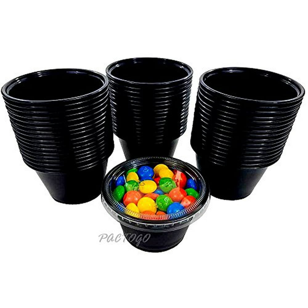 Empress 4 oz. BLACK Plastic Disposable Portion Souffle Container Food