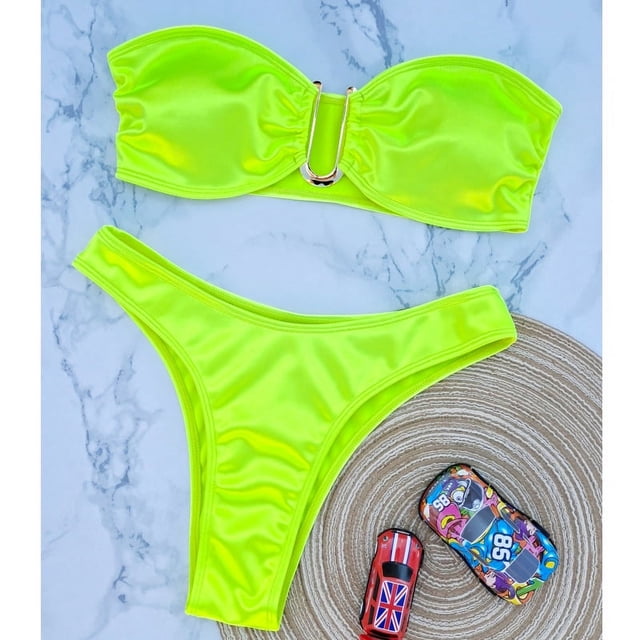 Traje de baño europeo y americano sexy en forma de U, traje de baño de hierro en V, bikini para mujer