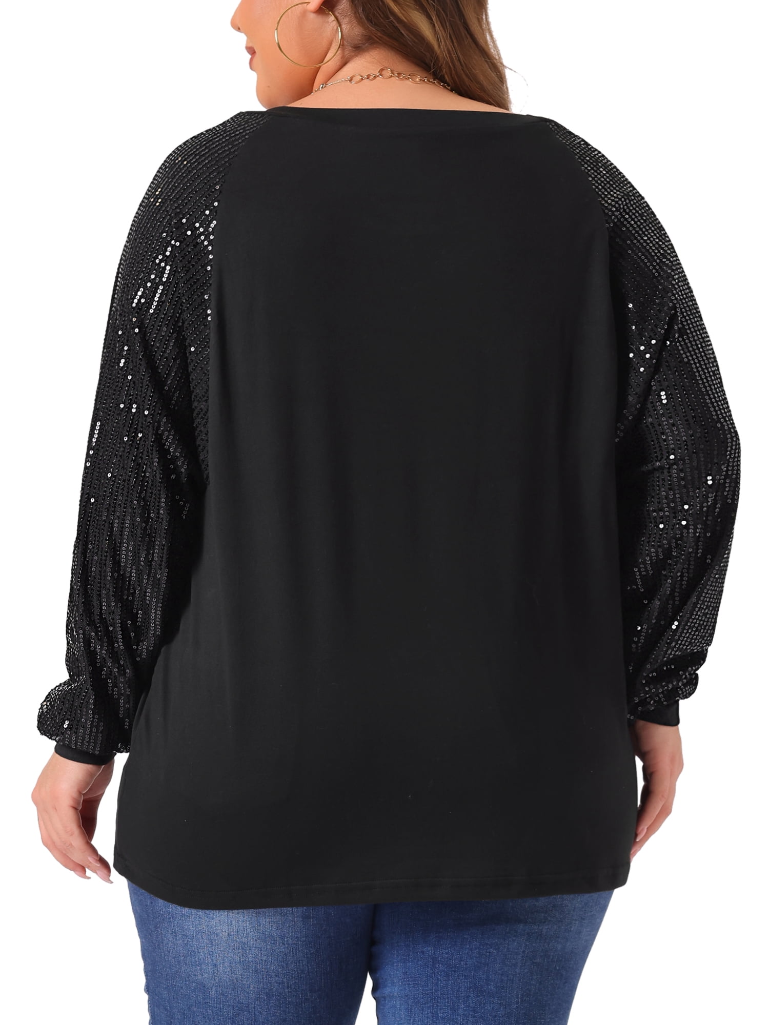 DARING DIVA Women's Plus Long Sleeve Shimmer Glitter Blouse 3X Black