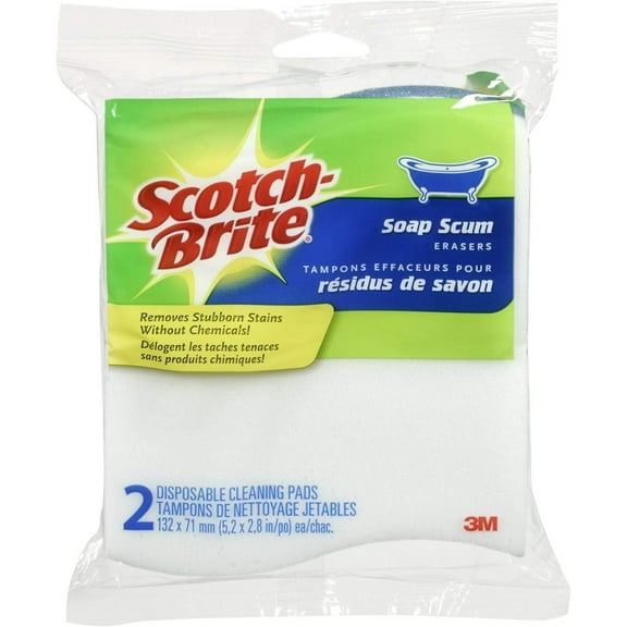 Scotch-Brite Soap Scum Eraser Pad 832B-2 - Non-Scratch Scrub Sponge - 2 Pack, White