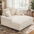 thumbnail image 4 of Techmilly 53" Oversized Chaise Lounge Chair with 4 Striped Pillow, Velvet Full Size Chair Bed for Living Room, Bedroom, White, 4 of 11