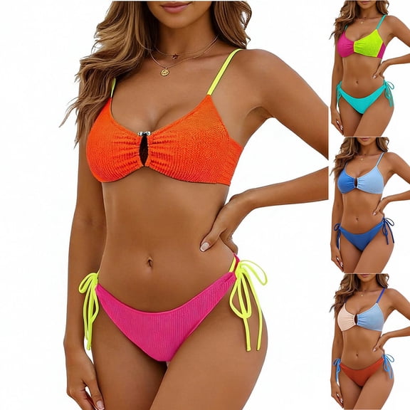 Neewe Women's High Waisted Bikini Sets Two Piece Swimsuit Tummy Control Bathing Suit V Neck Swimwear 2026 Swim Suit