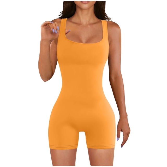 AherBiu Combinaisons d'Entraînement pour Femmes, Encolure Carrée, Sans Manches, Compression, Gym, Yoga, Combishorts Courts