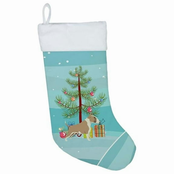 Caroline's Treasures Fawn Bull Terrier Multi-color Christmas Stocking, with Soft Suede Fabric 18"