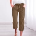 thumbnail image 6 of Wide Leg Cropped Pants for Women Summer High Waist Linen Capri Pants Drawstring Baggy Lightweight Pockets Beach Pant Brown S, 6 of 8