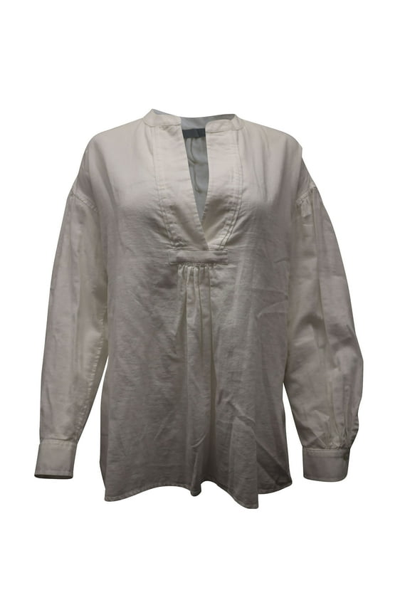 Pre-Owned Vince Long Sleeve Blouse in White Cotton