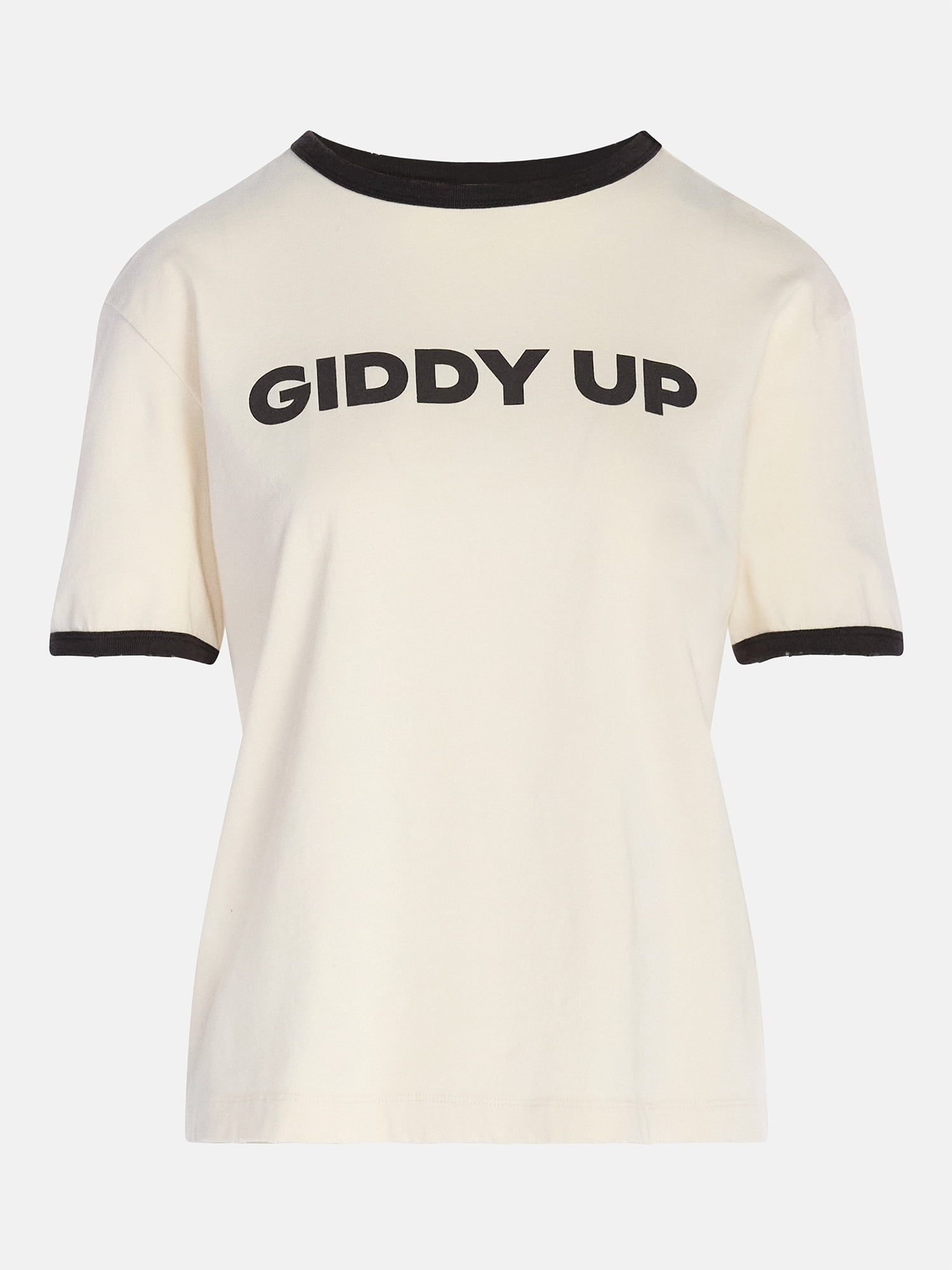 Kacey Lee Women's Giddy Up Graphic Ringer Tee with Short Sleeves, Sizes XXS-XXL