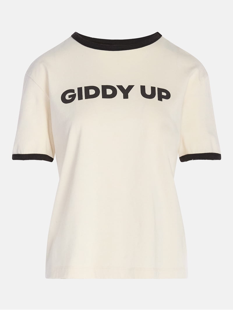 Kacey Lee Women's Giddy Up Graphic Ringer Tee with Short Sleeves