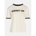 thumbnail image 5 of Kacey Lee Women's Giddy Up Graphic Ringer Tee with Short Sleeves, Sizes XXS-XXL, 5 of 5