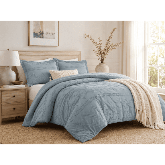 Swift Home Diamond Textured Soft Touch Duvet Cover Set, All Season Bedding with Zipper Closure, Includes Pillow Shams, Twin, Blue