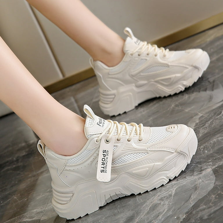 Sneakers for Women Fashion Platform White Leather Casual Dad Shoes
