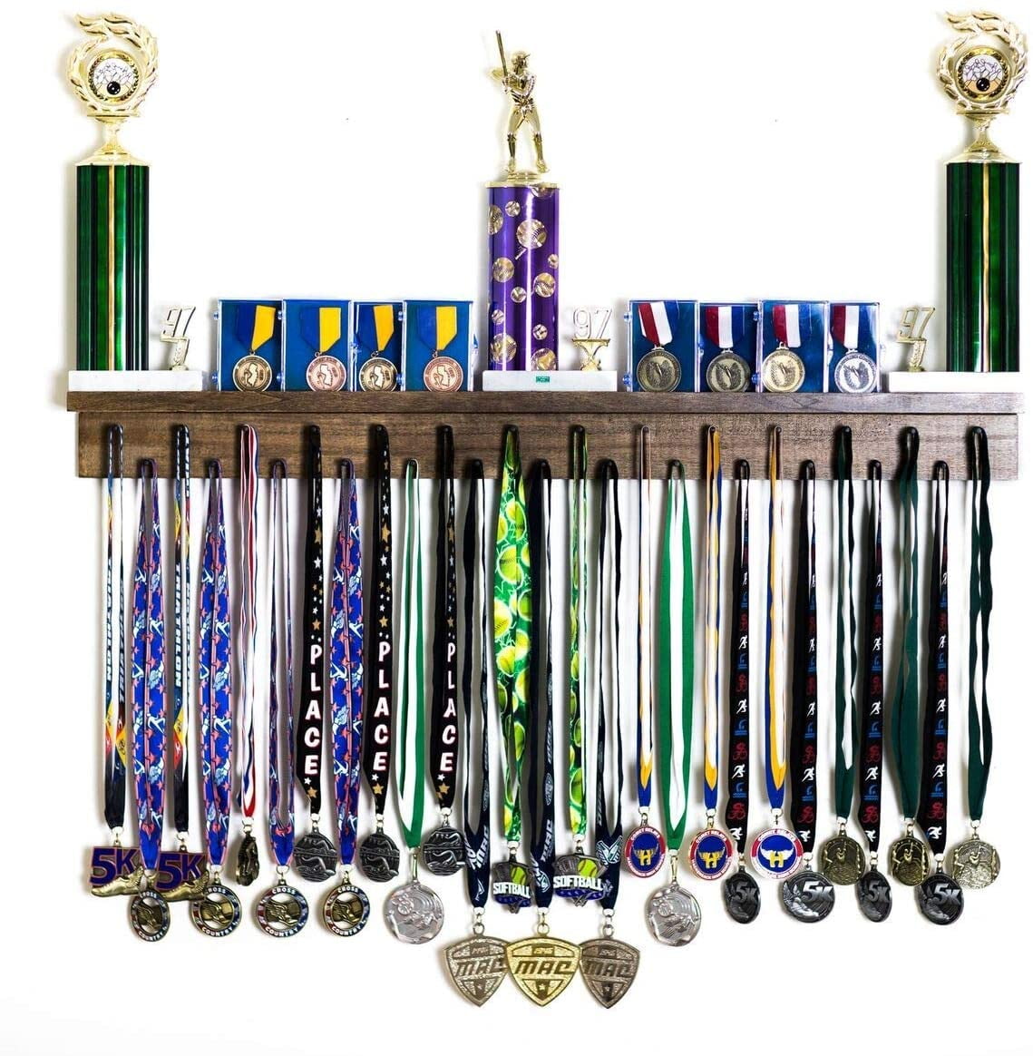 Medal Awards Rack Trophy Shelf and Award Display Rack (36" Walnut