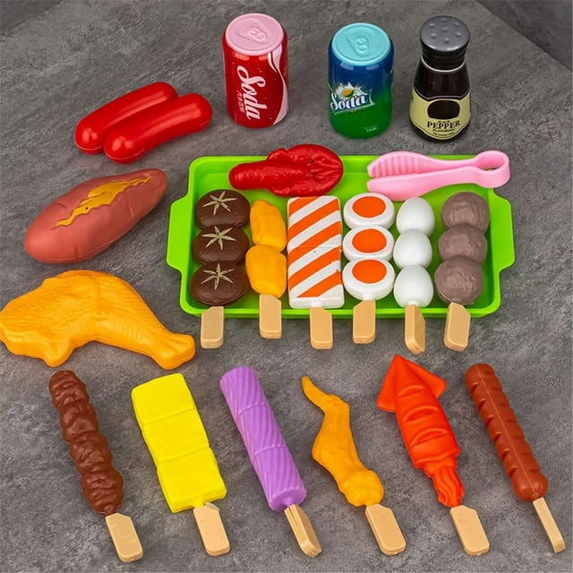 Kids Pretend Play Kitchen Toys Food Toys Simulation Food Cookware Cooking BBQ Kit Role Play Game Educational Gift For Children