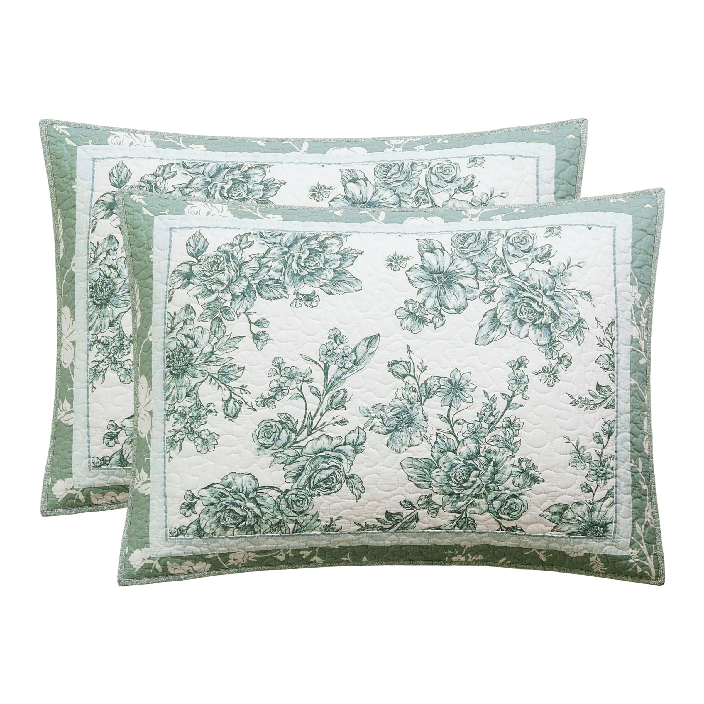 The Pioneer Woman Avery Cotton Patchwork Pillow Shams, Standard, Green River, 2 Pack