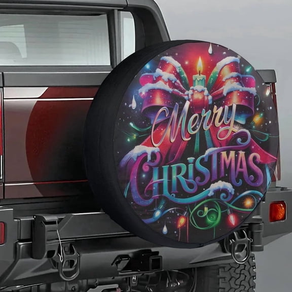 Lotusprinthandmade Colorful Merry Christmas Spare Tire Cover Without Backup Camera Hole