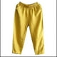 thumbnail image 2 of Pantalones harén recortados de algodón y lino para mujer, pantalones de verano artísticos de color sólido, sueltos, con cintura elástica, aspecto ajustado, pantalones de lino recortados, 2 of 2