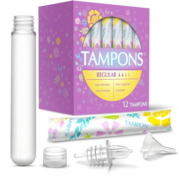 Paquete de 12 tampones Flasks GoPong (540 ml en total) para mujer con embudo