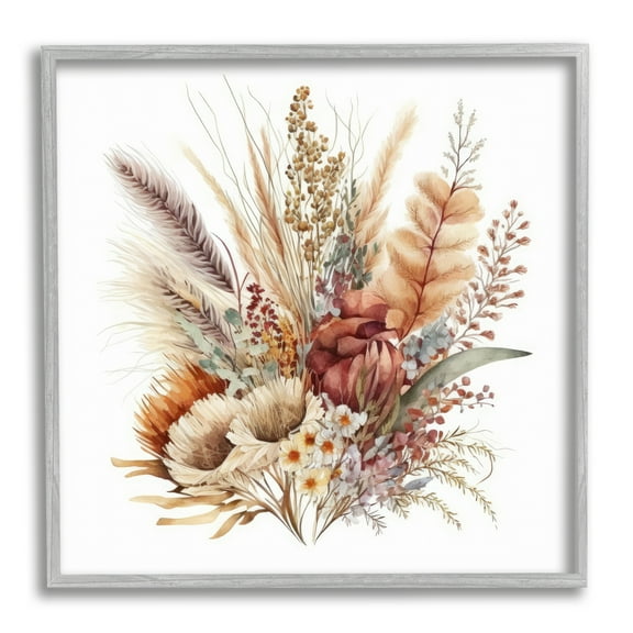 Stupell Industries Fall Flowers Bundle Botanical & Floral Painting Gray Framed Art Print Wall Art, 12 x 12
