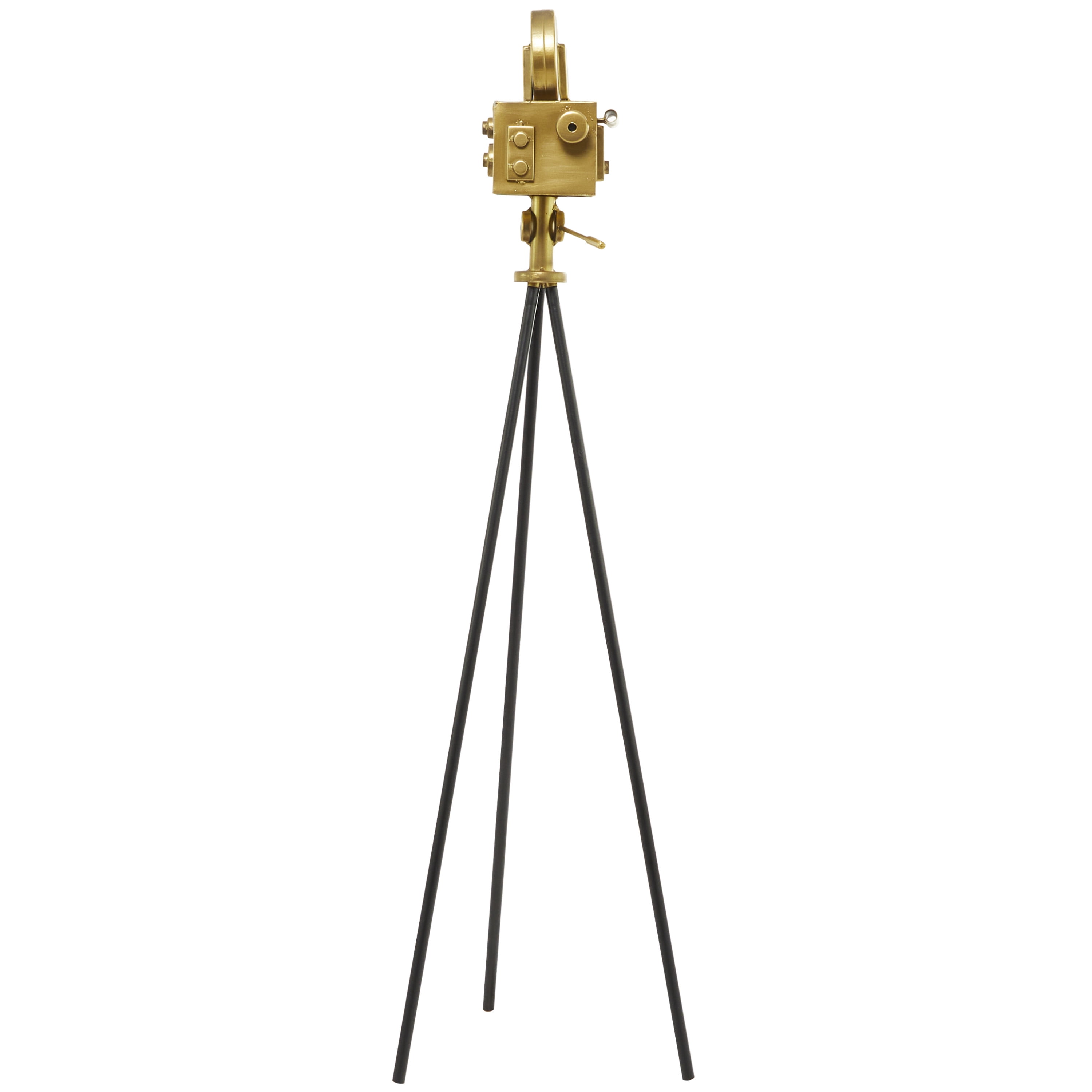 12" x 43" Gold Metal Camera Film Sculpture with Tripod Stand, by DecMode