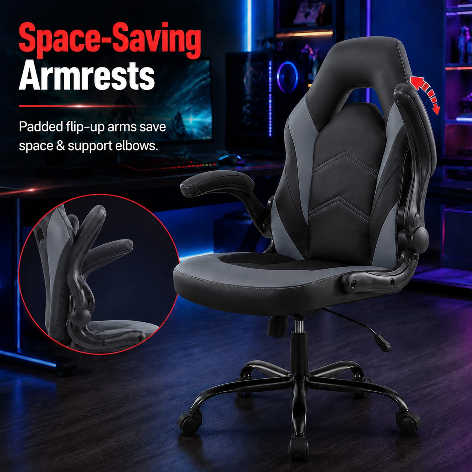 Alvantor Gaming Chair, PU Leather Comfortable Ergonomic Computer Chair Height Adjustable with Swivel and Lumbar Support