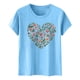 thumbnail image 5 of Primavera Top Mujeres de Moda de Cuello Redondo con Patrones de Corazón de Manga Corta Camiseta Top para Uso Diario Y de Fiesta, 5 of 5