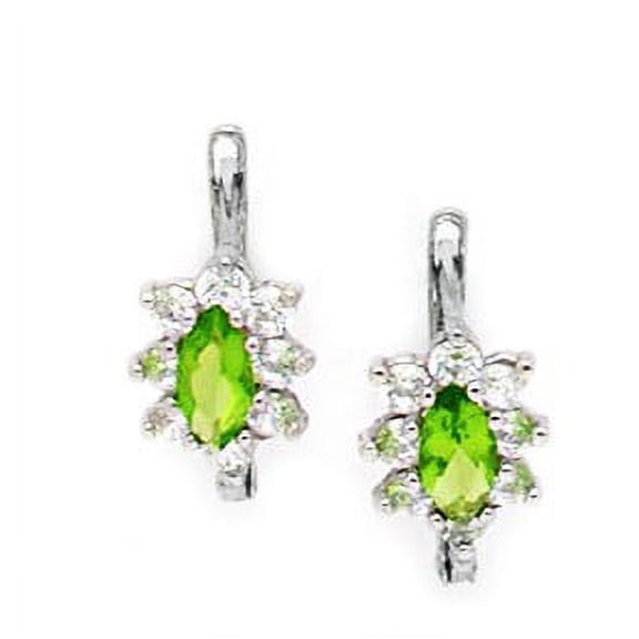 Sterling Silver Plated August Green 1.5mm Marquise CZ Leverback Earrings - Measures 15x8mm