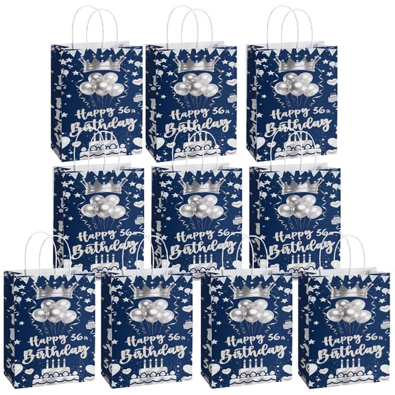 36th Party Paper Gift Bags,20 Packs Blue and Silver Party Favor Bags with Handles for Birthday Party Decorations