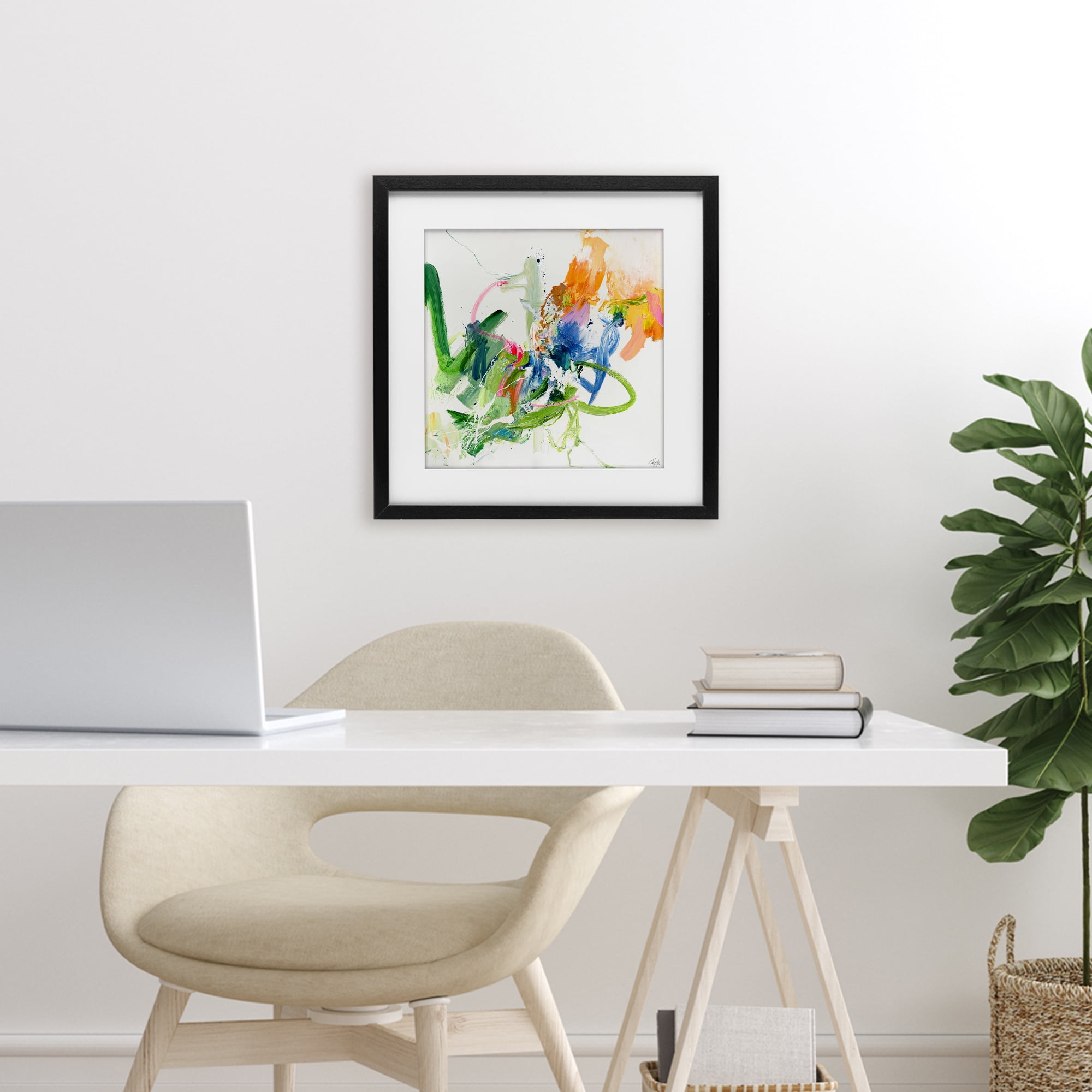 Confident Green Abstraction Black Framed Print Under Glass, design by Design Fabrikken