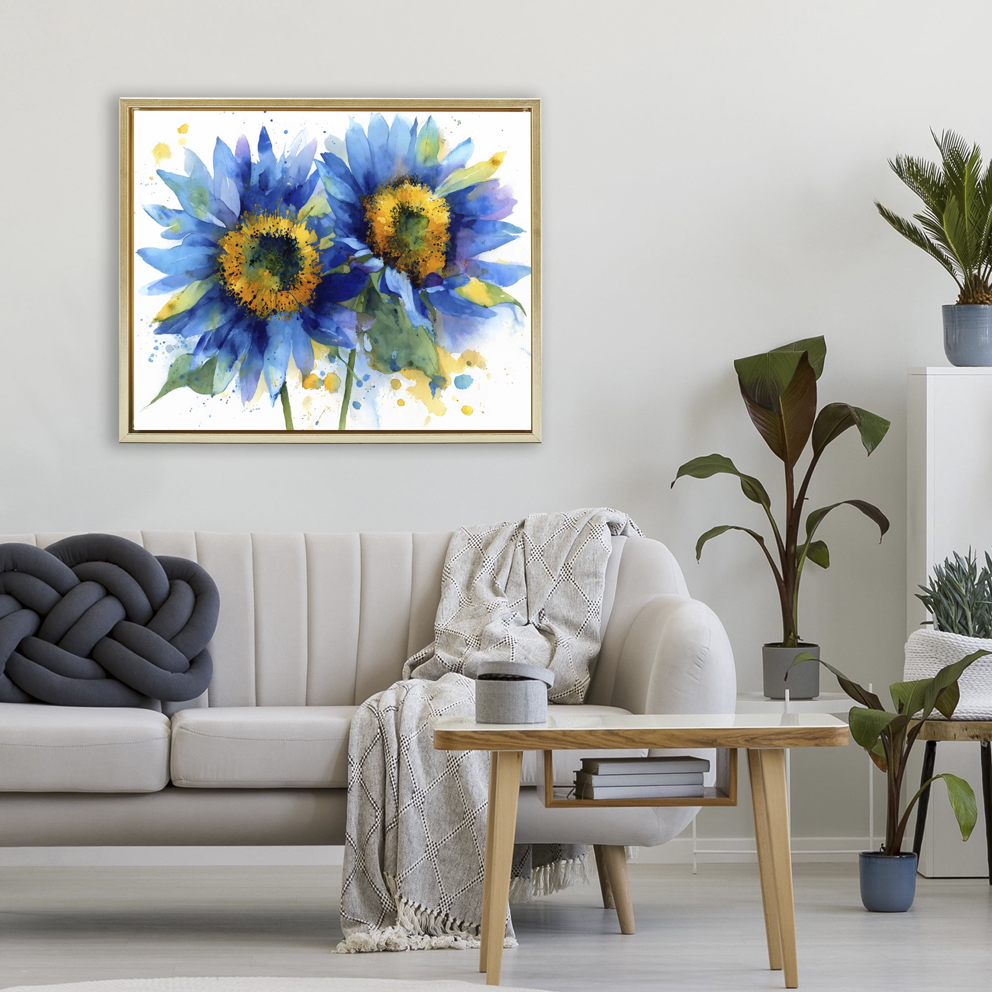 Stupell Industries Blue Sunflowers Bouquet Gold Framed Floater Canvas Wall Art, design by Franklyn Gregory