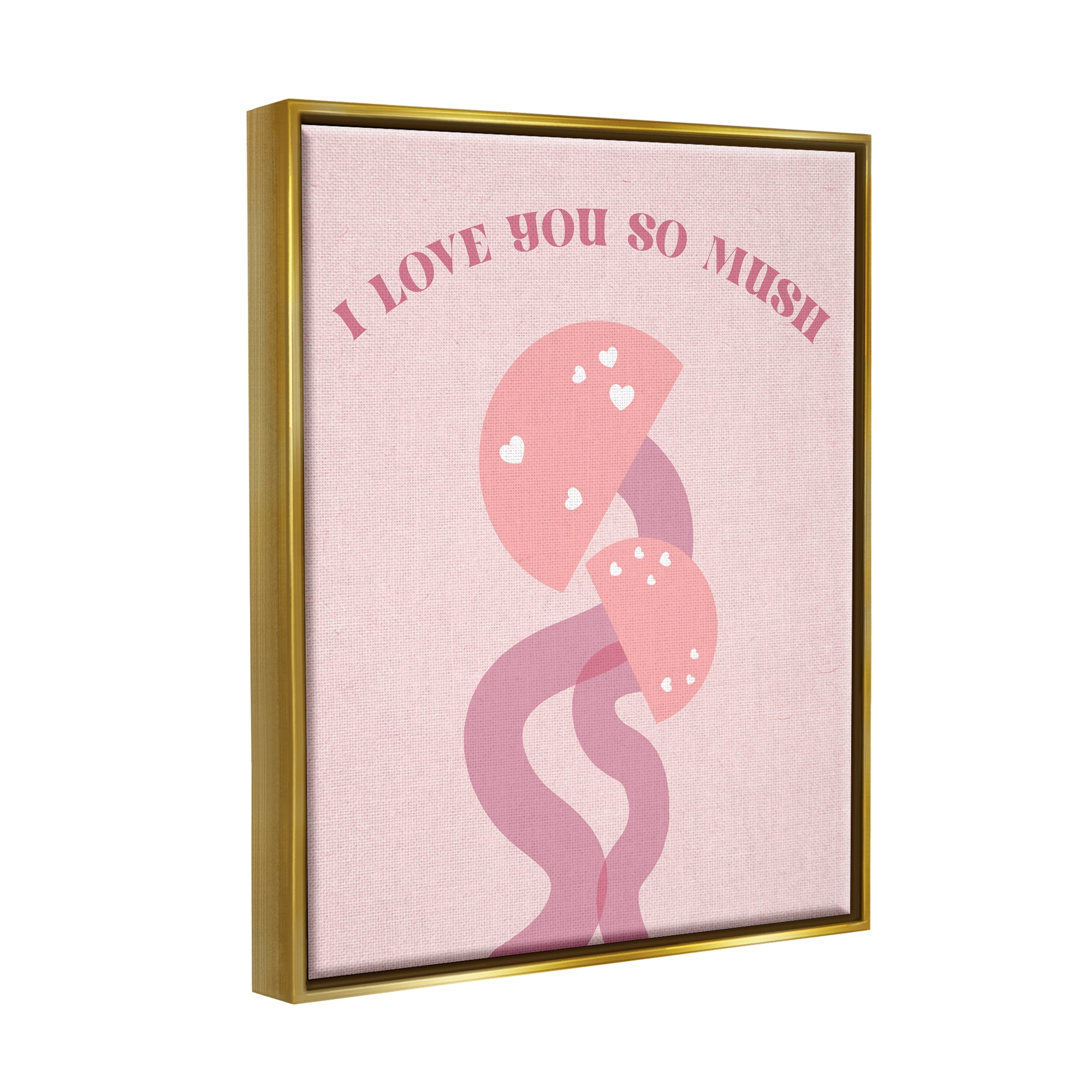 Stupell Industries Love You Pink Mushrooms Botanical & Floral Painting Gold Floater Framed Canvas Art Print Wall Art, 17 x 21