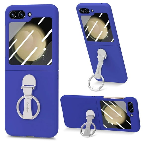 Samsung Galaxy Z Flip 5 Case with Screen Protector Ring Kickstand Slim Shockoroof Hard PC Case-Dark Bue