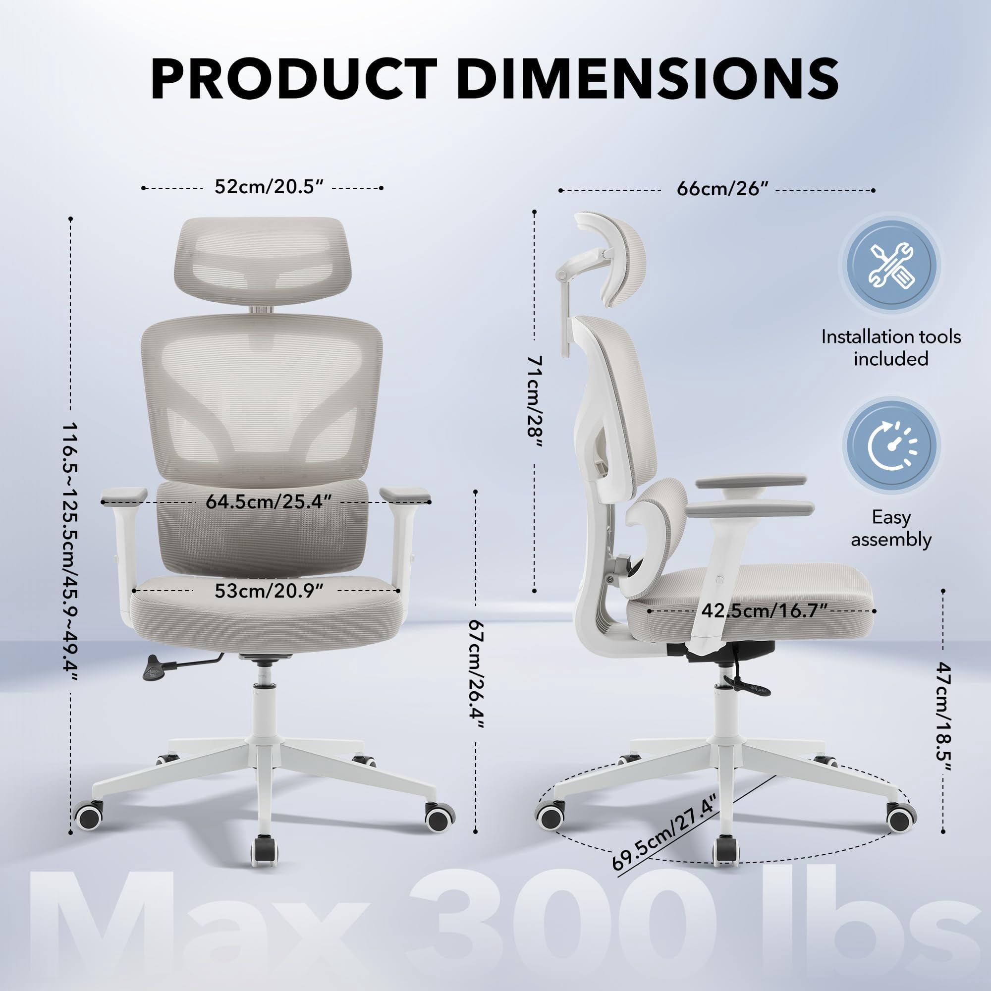 Accreate Ergonomic High-Back Mesh Office Chair – Adjustable Lumbar, 3D Armrests, Headrest & Recline – Breathable Swivel Rolling Desk Chair