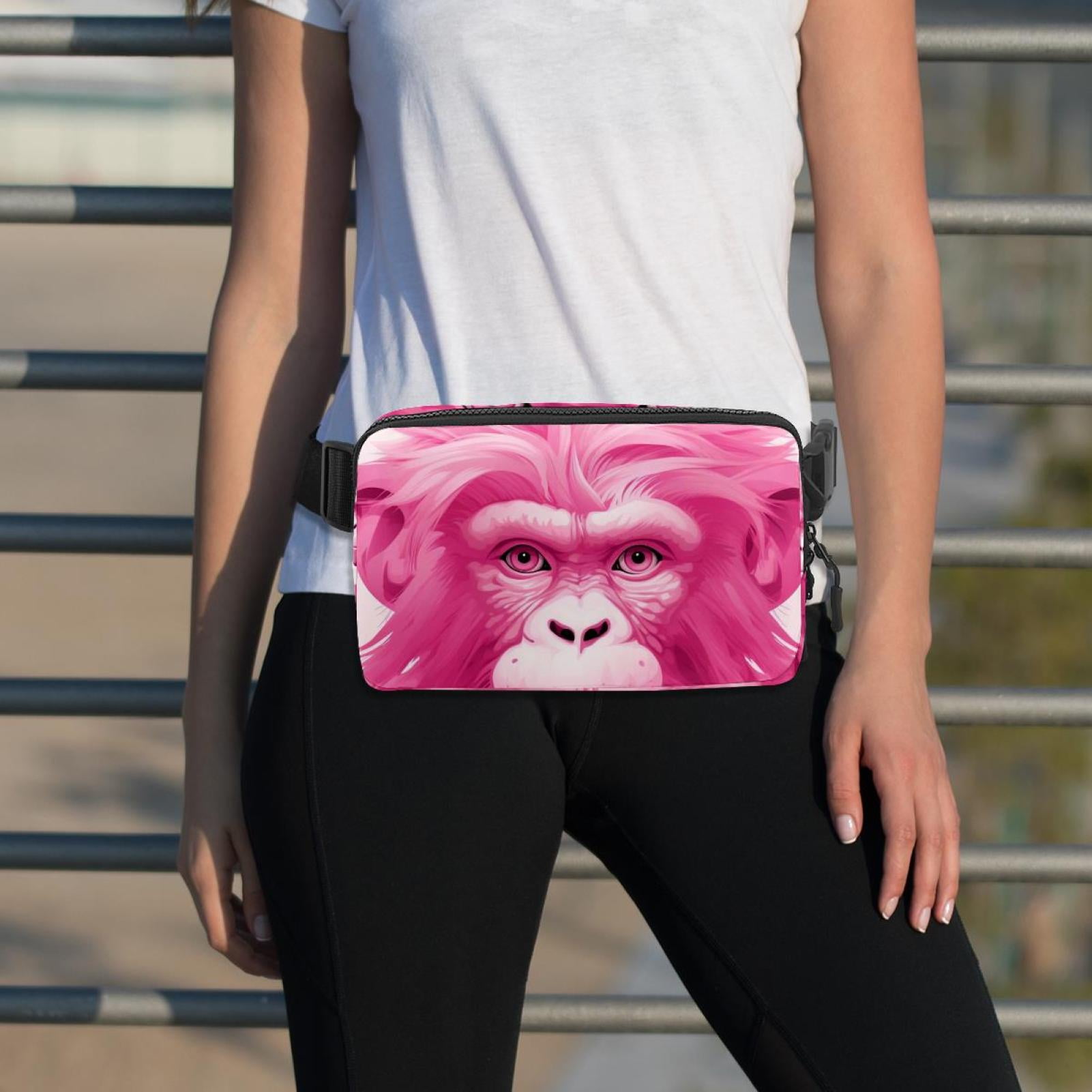 Pink monkey orangutan Lightweight Adjustable Crossbody Bag with Extension Strap - Unisex Fanny Pack
