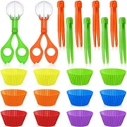 20 Pieces Fine Motor Skills Handy Scooper Set, Include 8 Tweezers, 2 Jumbo Scissors Clip and 10 Assorted Colors Sorting Bowls for Children Age Over 5, Early Skill Development and Counting Training T